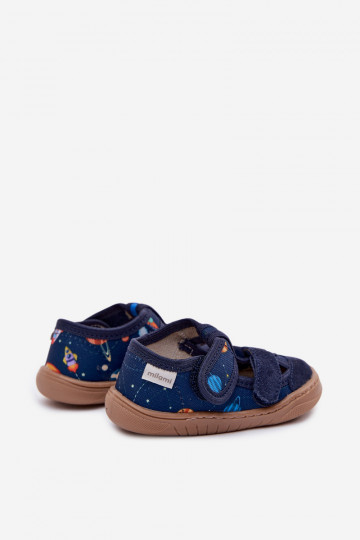 Milami donkerblauwe meisjes slippers met raketten en planeten Lumi 2
