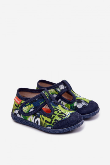 Slippers Milami voor kinderen met klittebandsluiting met ballenpatroon blauw-groen Jasimrra