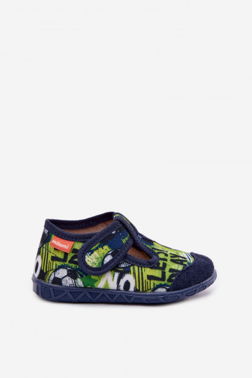 Slippers Milami voor kinderen met klittebandsluiting met ballenpatroon blauw-groen Jasimrra 2