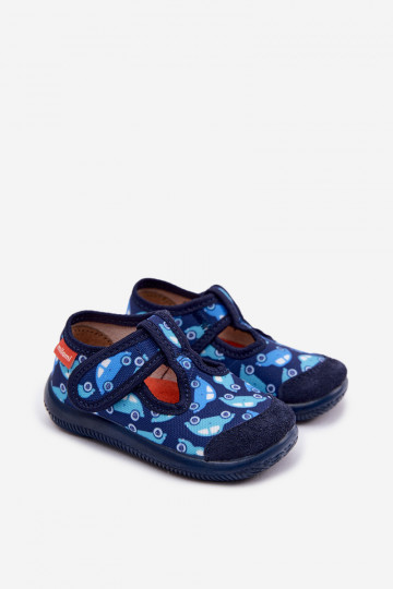Elastische slippers Milami voor kinderen met klittebandsluiting donkerblauw Ambette