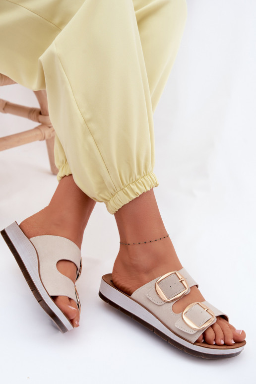 Damespantoffels Ze gouden kleurmi met gespenmi Inblu CP000061 beige