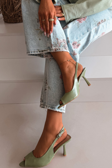 Dames sandalen met dunne hakjes in groene kleur Sevina 2