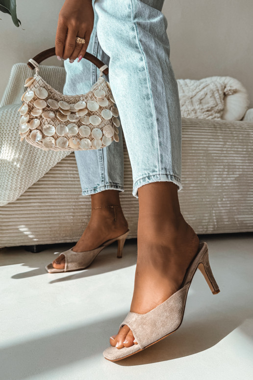 Damespantoffels Op Smukłym Obcasie beige Revina