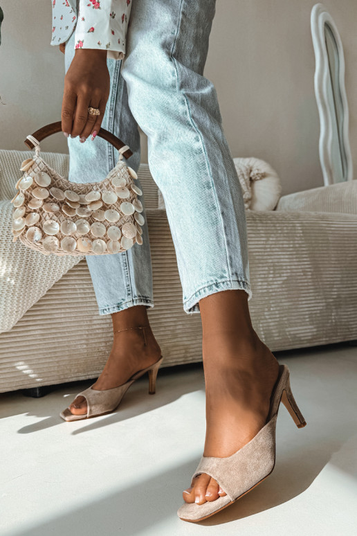 Damespantoffels Op Smukłym Obcasie beige Revina