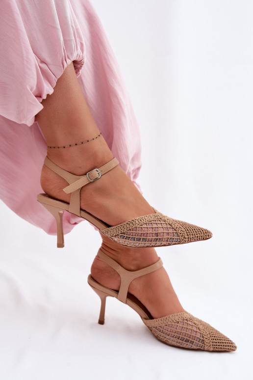 Sandalen met patroon met rooster met dunne hakken bruine kleur Idira