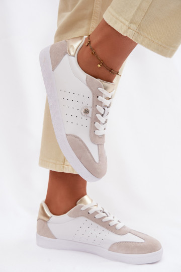 Sportieve schoenen voor dames van natuurlijk leer S.Barski LR61-7091 wit