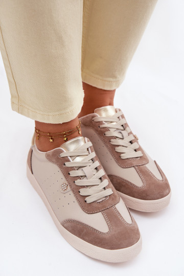 Sportieve schoenen voor dames van natuurlijk leer S.Barski LR61-7091 zandkleur