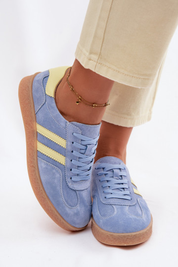 Leer van suède Sneakers model schoenen Dames S.Barski LR61-7089 blauIn