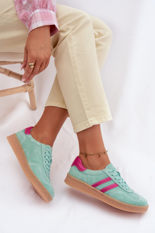 Leer van suède Sneakers model schoenen Dames S.Barski LR61-7089 mint kleuren