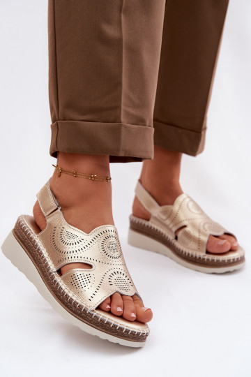 Leer Platform sandalen S.Barski GR61-5916 gouden kleur 2