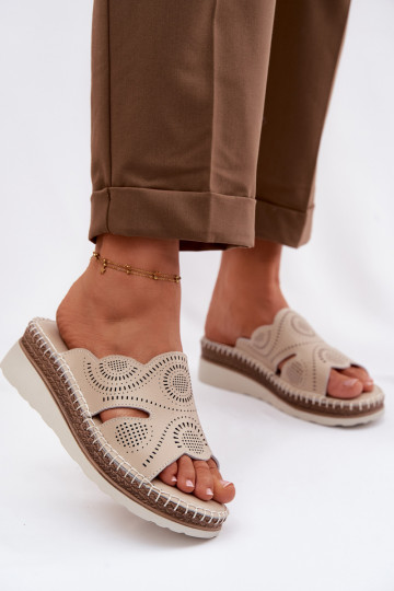 Leren slippers voor dames met platform S.Barski GR61-5915 zandkleur 2
