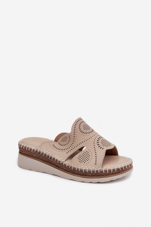 Leren pantoffels Dames met platform S.Barski GR61-5915 beige