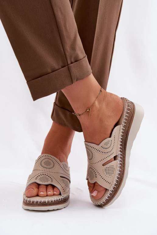 Leren pantoffels Dames met platform S.Barski GR61-5915 beige