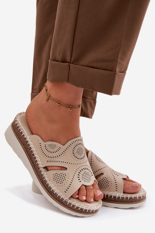 Leren pantoffels Dames met platform S.Barski GR61-5915 beige