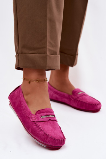 Vlakke dames mocassins van natuurlijk suède S.Barski LR61-7029 roze