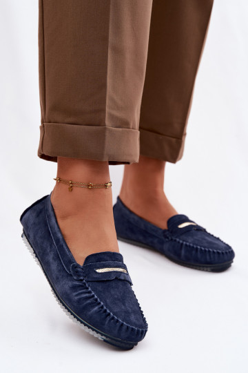 Dames vlakke mocassins van natuurlijk suede S.Barski LR61-7029 donkerblauwe kleur 2