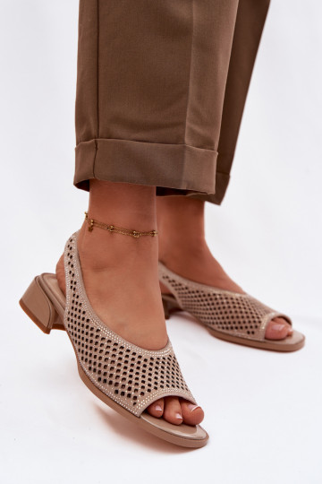 Versierd OpengeInerkte sandalen Dames van suède Op Klok D&A CR61-3131 beige 2