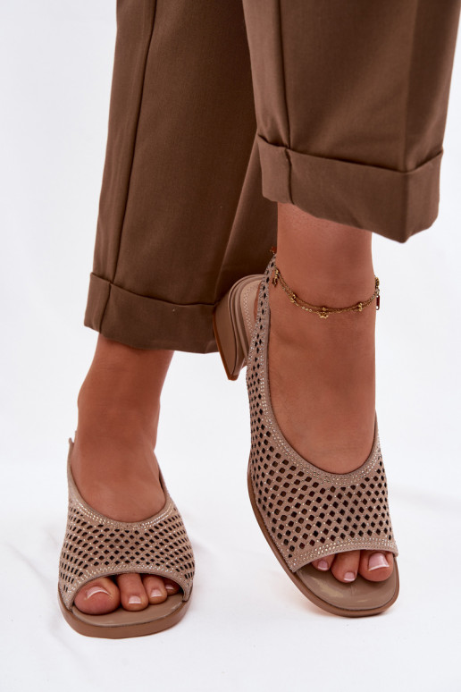 Versierd OpengeInerkte sandalen Dames van suède Op Klok D&A CR61-3131 beige