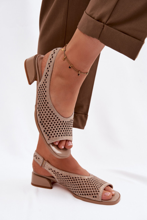 Versierd OpengeInerkte sandalen Dames van suède Op Klok D&A CR61-3131 beige