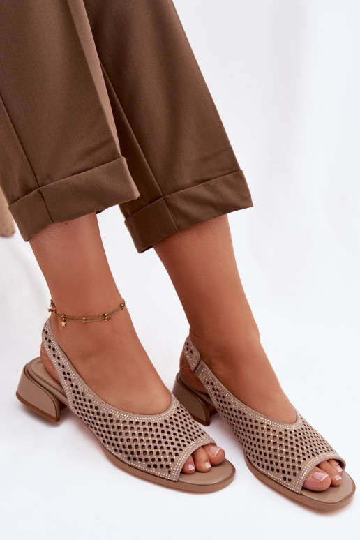 Versierd OpengeInerkte sandalen Dames van suède Op Klok D&A CR61-3131 beige