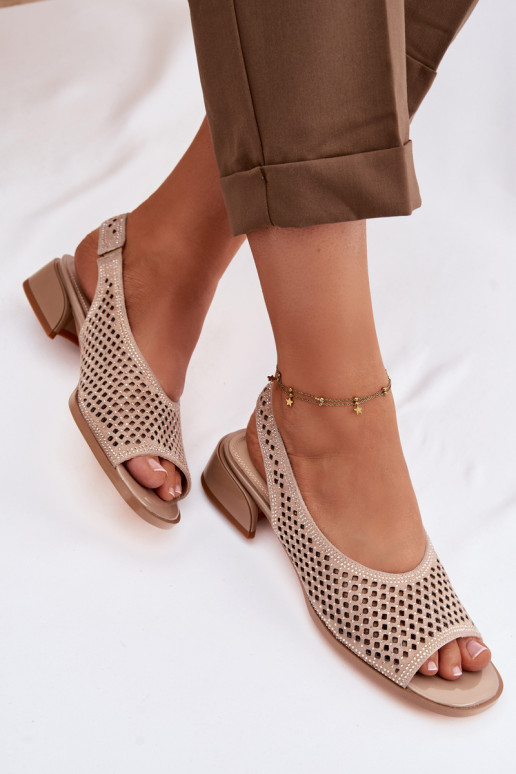 Versierd OpengeInerkte sandalen Dames van suède Op Klok D&A CR61-3131 beige