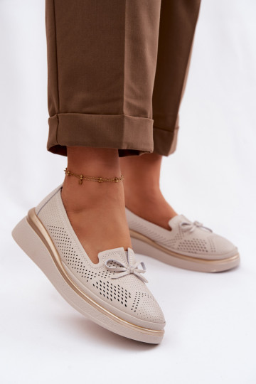 Leer met elementen van opengeInerkt schoenen met platform S.Barski LR61-7043 beige 2