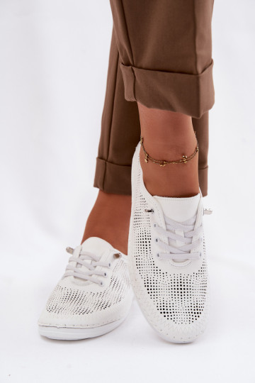 Dames leren schoenen met geperforeerde elementen S.Barski LR61-7083 witte kleur 2