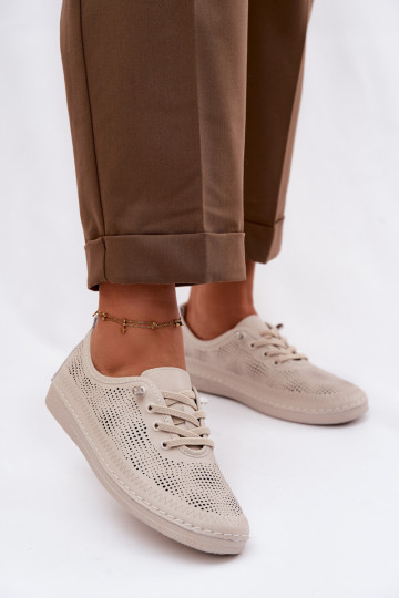 Dames leren schoenen met geperforeerde elementen S.Barski LR61-7083 zandkleur 2