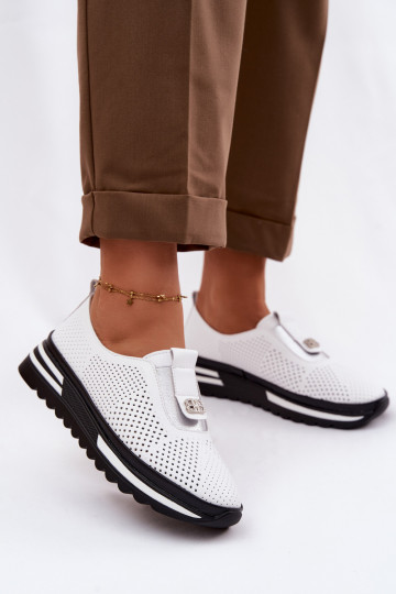 Dames instap schoenen van natuurlijk leer S.Barski LR61-7092 witte kleur 2