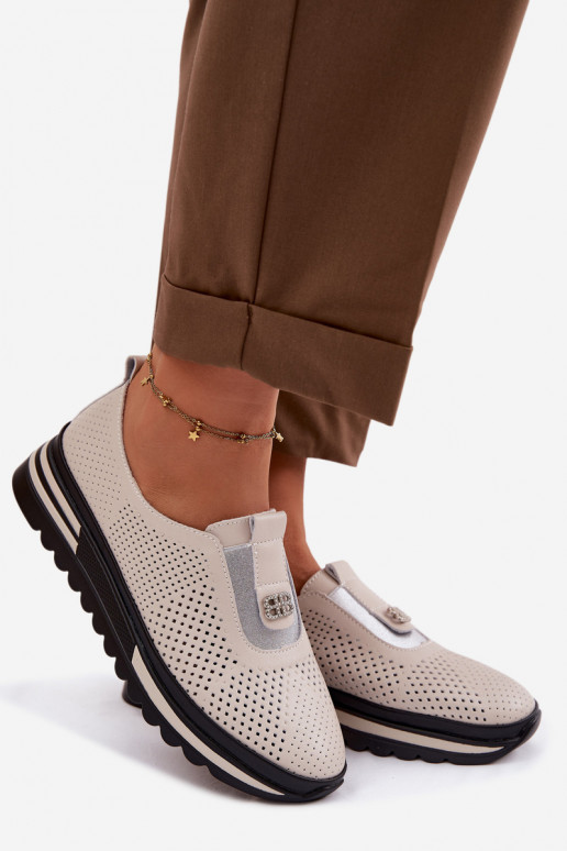 Persistent model schoenen DamesOpturalnej Skóry S.Barski LR61-7092 beige