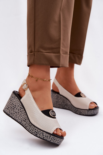 Leren platform sandalen S.Barski LR61-7010 zandkleur 2