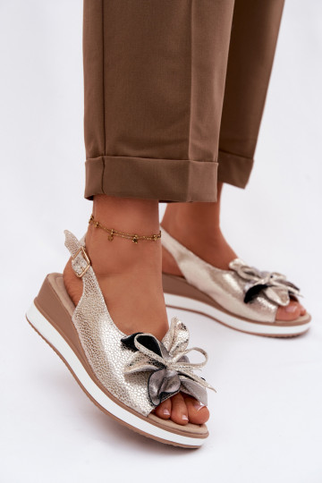 Leren platform sandalen met ornamenten S.Barski GR61-5988 gouden kleur 2