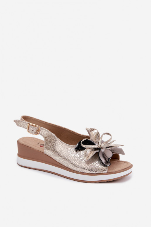 Leer Platform sandalen met ornamenten S.Barski GR61-5988 gouden kleur