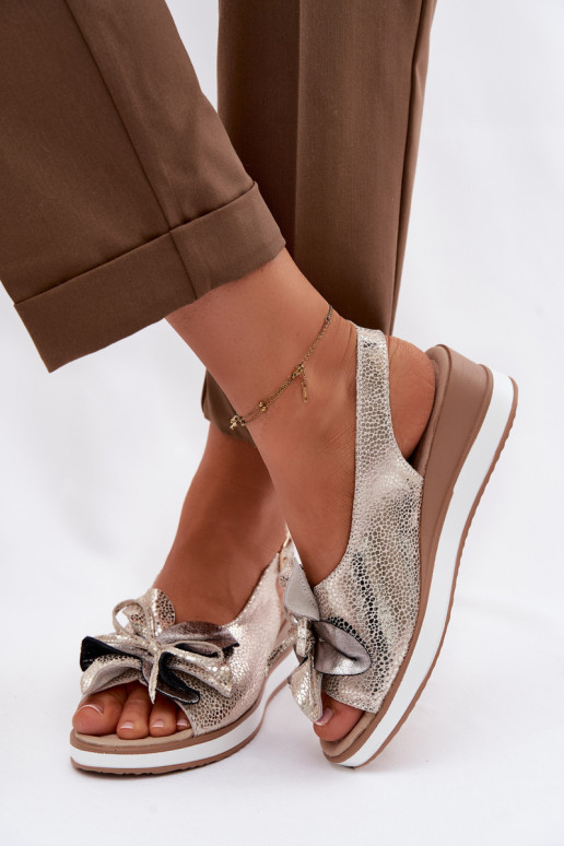 Leer Platform sandalen met ornamenten S.Barski GR61-5988 gouden kleur