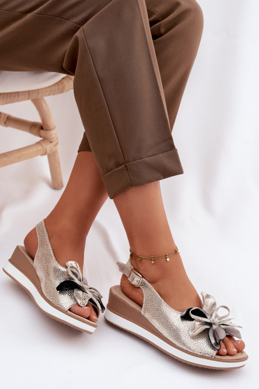 Leer Platform sandalen met ornamenten S.Barski GR61-5988 gouden kleur