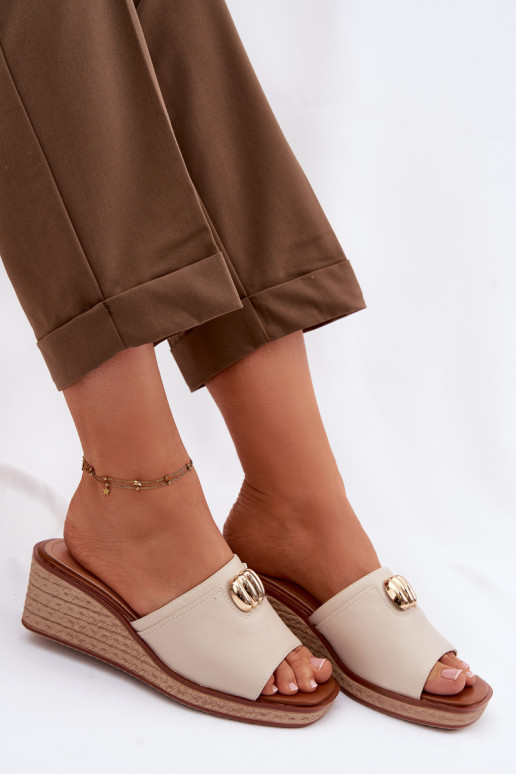 Damespantoffels met platformImitacją Plecionki Sergio Leone KL325 beige