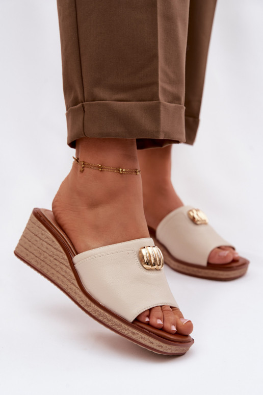 Damespantoffels met platformImitacją Plecionki Sergio Leone KL325 beige