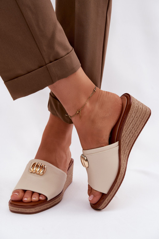 Damespantoffels met platformImitacją Plecionki Sergio Leone KL325 beige