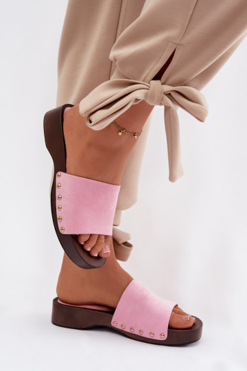 Damespantoffels Ze gouden kleurmi Studs roze Ferinna 2