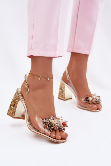 Transparante sandalen met hakken en glinsterende steentjes Vinceza 70121 in goud