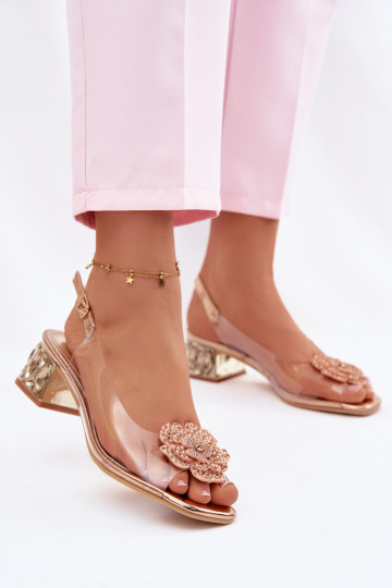 Transparante sandalen met platforms, glinsterende steentjes en bloemetjes Vinceza 70122 in champagne 2