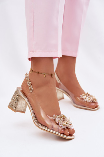 Perregimi sandalen met hakken met glanzende gaten Vinceza 70124 gouden kleur