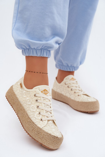 met kantmotieven vrijetijdsschoenen espadrilles met platform Lee Cooper LCIN-26-31-4328 beige 2