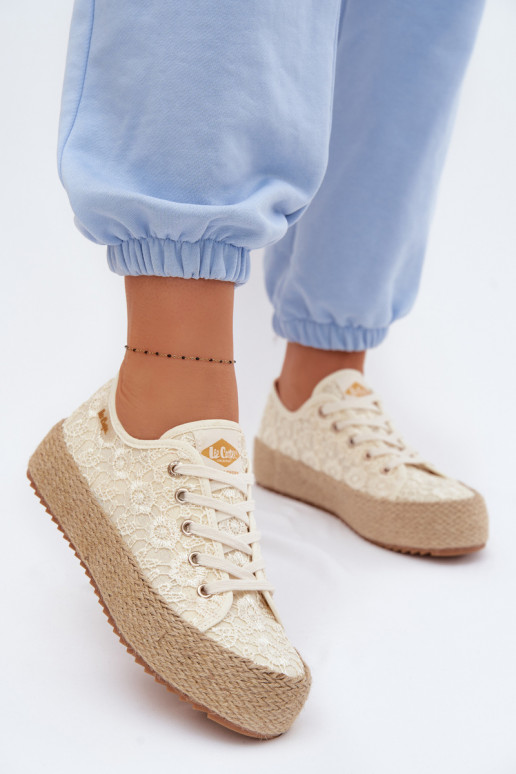 met kantmotieven vrijetijdsschoenen espadrilles met platform Lee Cooper LCIN-26-31-4328 beige