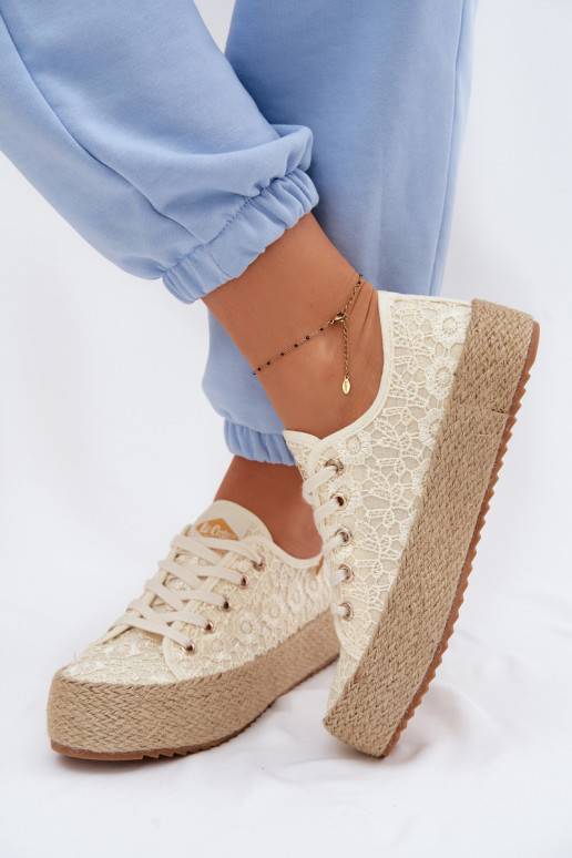 met kantmotieven vrijetijdsschoenen espadrilles met platform Lee Cooper LCIN-26-31-4328 beige