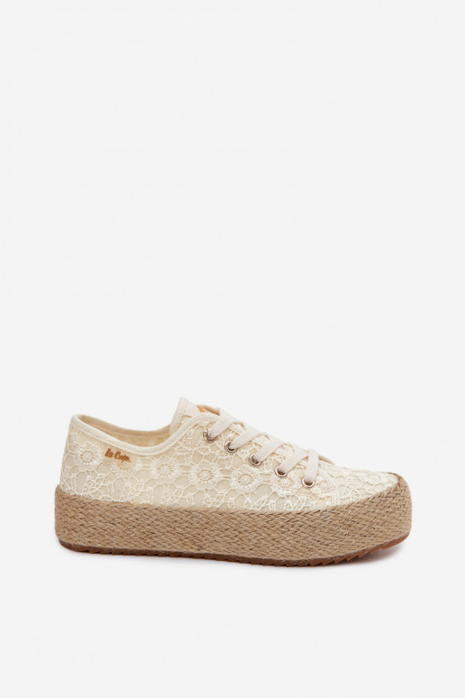 met kantmotieven vrijetijdsschoenen espadrilles met platform Lee Cooper LCIN-26-31-4328 beige