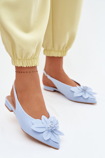 Dames blauwe sandalen met brede hakken en decoratieve bloem Telivette 2