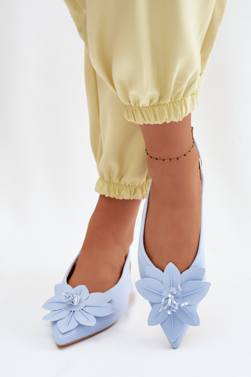 Dames sandalen met brede hakkenDekoracyjnym Een bloem blauIn Telivette