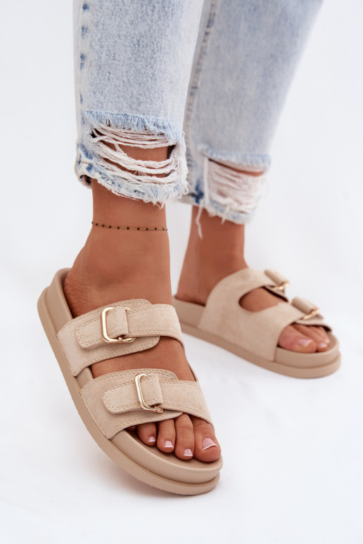 Damespantoffels Ze gouden kleurmi met gespenmi beige Pelorin