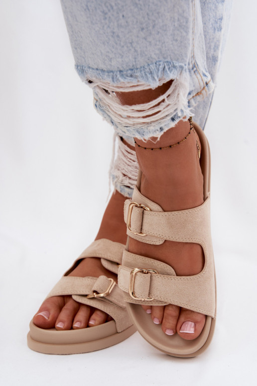 Damespantoffels Ze gouden kleurmi met gespenmi beige Pelorin